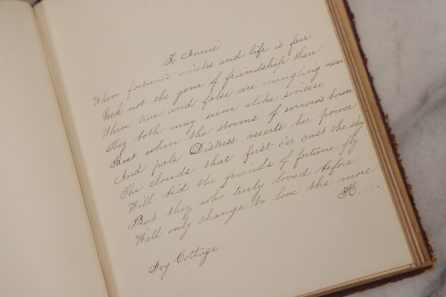 Lot 155 - Antique Autograph Book “Gems From Flora, Illustrated” By J. C. Riker With Dozens Of Entries To Annie Thomas, Including Hand-Colored Flower Lithographs, Circa 1835