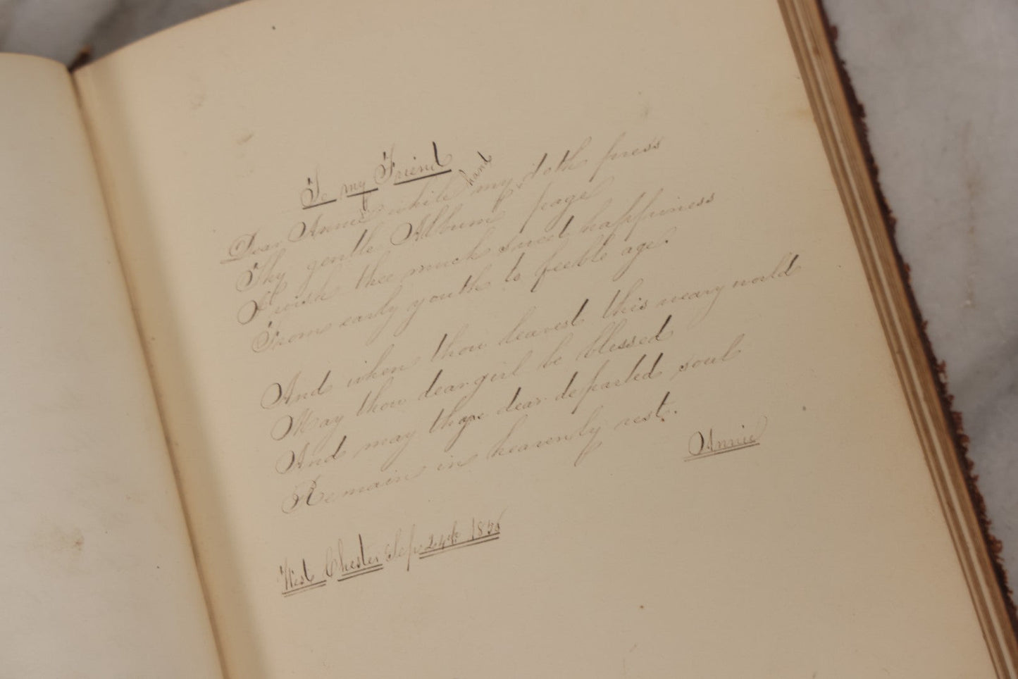 Lot 155 - Antique Autograph Book “Gems From Flora, Illustrated” By J. C. Riker With Dozens Of Entries To Annie Thomas, Including Hand-Colored Flower Lithographs, Circa 1835