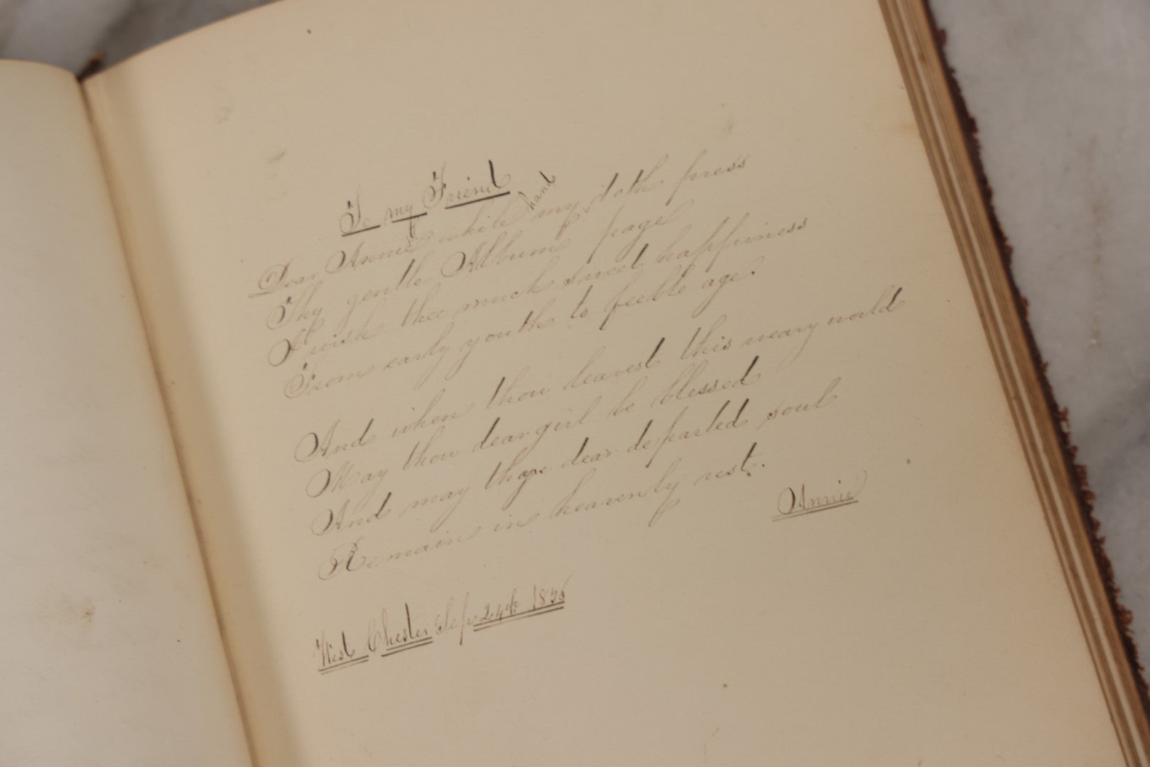 Lot 155 - Antique Autograph Book “Gems From Flora, Illustrated” By J. C. Riker With Dozens Of Entries To Annie Thomas, Including Hand-Colored Flower Lithographs, Circa 1835