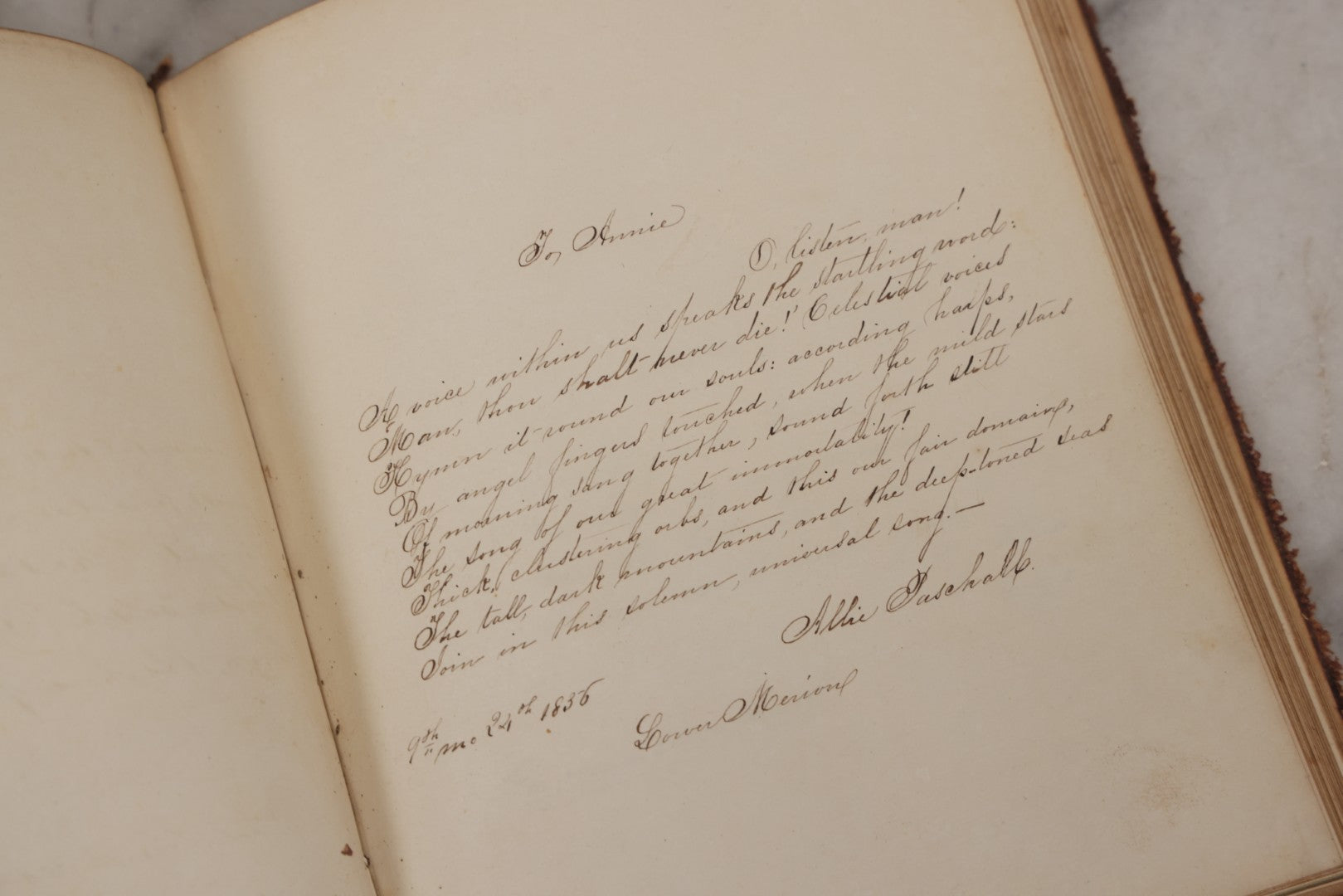 Lot 155 - Antique Autograph Book “Gems From Flora, Illustrated” By J. C. Riker With Dozens Of Entries To Annie Thomas, Including Hand-Colored Flower Lithographs, Circa 1835