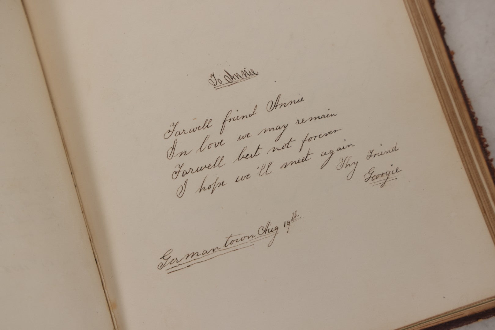 Lot 155 - Antique Autograph Book “Gems From Flora, Illustrated” By J. C. Riker With Dozens Of Entries To Annie Thomas, Including Hand-Colored Flower Lithographs, Circa 1835