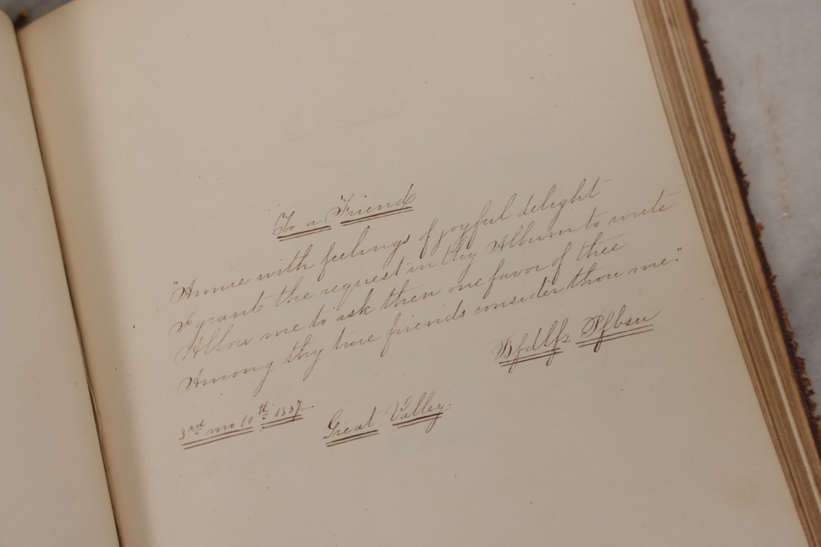 Lot 155 - Antique Autograph Book “Gems From Flora, Illustrated” By J. C. Riker With Dozens Of Entries To Annie Thomas, Including Hand-Colored Flower Lithographs, Circa 1835