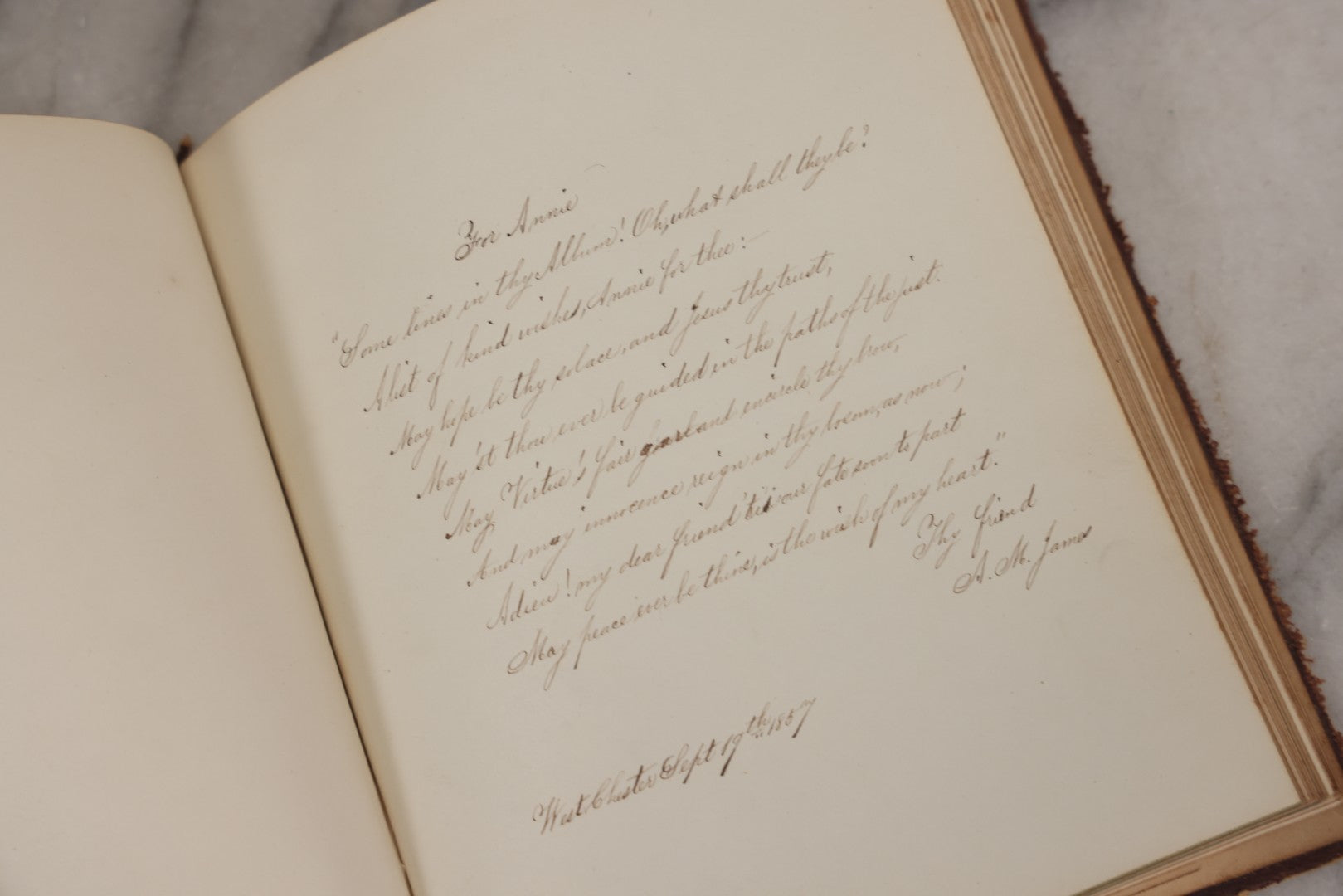 Lot 155 - Antique Autograph Book “Gems From Flora, Illustrated” By J. C. Riker With Dozens Of Entries To Annie Thomas, Including Hand-Colored Flower Lithographs, Circa 1835