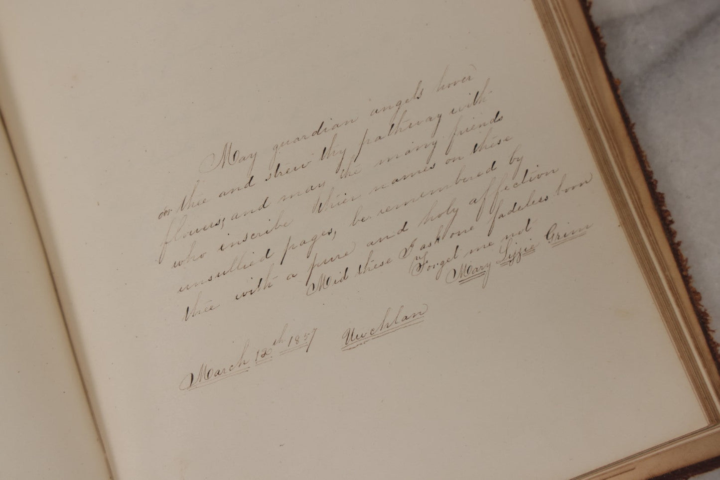 Lot 155 - Antique Autograph Book “Gems From Flora, Illustrated” By J. C. Riker With Dozens Of Entries To Annie Thomas, Including Hand-Colored Flower Lithographs, Circa 1835