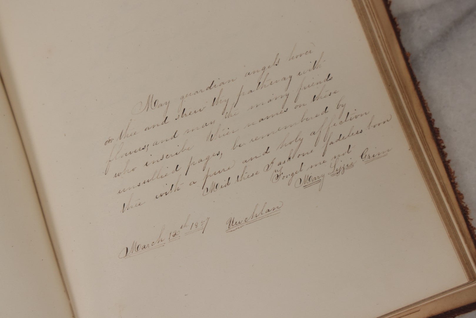 Lot 155 - Antique Autograph Book “Gems From Flora, Illustrated” By J. C. Riker With Dozens Of Entries To Annie Thomas, Including Hand-Colored Flower Lithographs, Circa 1835