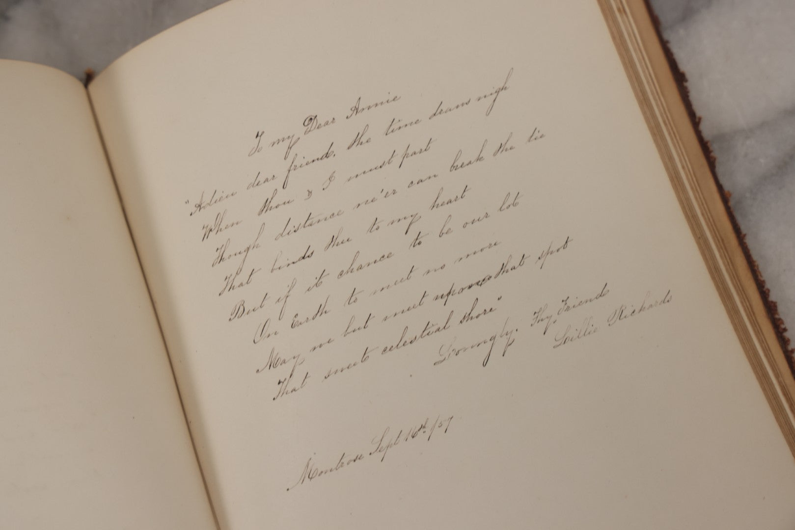 Lot 155 - Antique Autograph Book “Gems From Flora, Illustrated” By J. C. Riker With Dozens Of Entries To Annie Thomas, Including Hand-Colored Flower Lithographs, Circa 1835