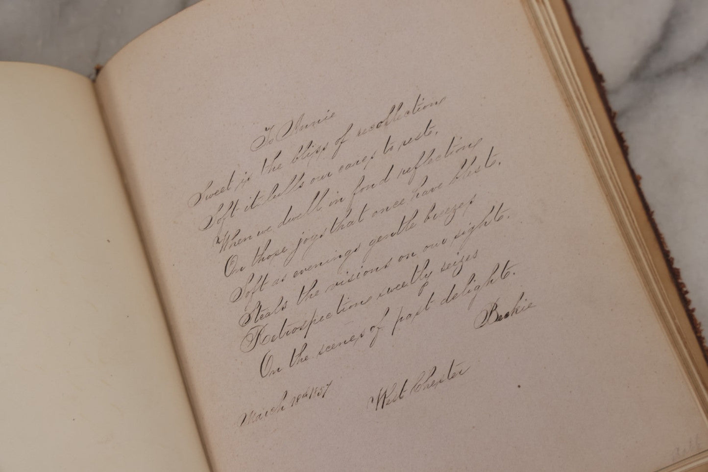 Lot 155 - Antique Autograph Book “Gems From Flora, Illustrated” By J. C. Riker With Dozens Of Entries To Annie Thomas, Including Hand-Colored Flower Lithographs, Circa 1835