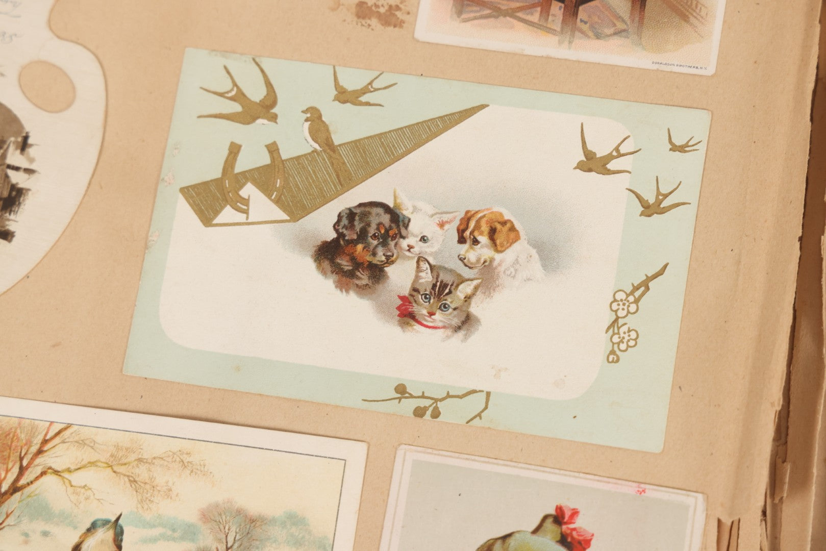 Lot 156 - Antique Victorian Trade Card And Die-Cut Scrapbook With Red Floral Cover, Containing 150+ Pieces, Pages Loose