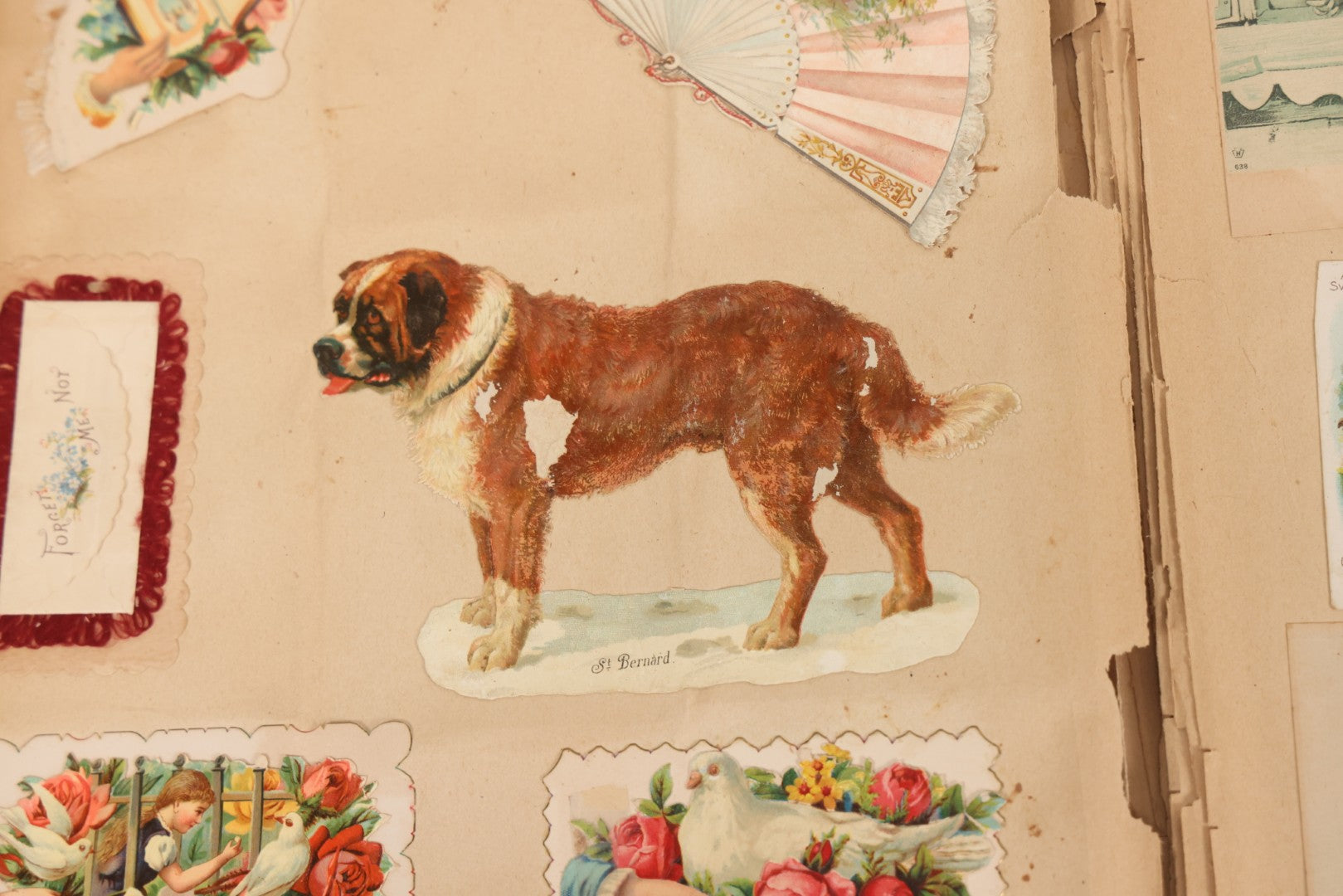 Lot 156 - Antique Victorian Trade Card And Die-Cut Scrapbook With Red Floral Cover, Containing 150+ Pieces, Pages Loose