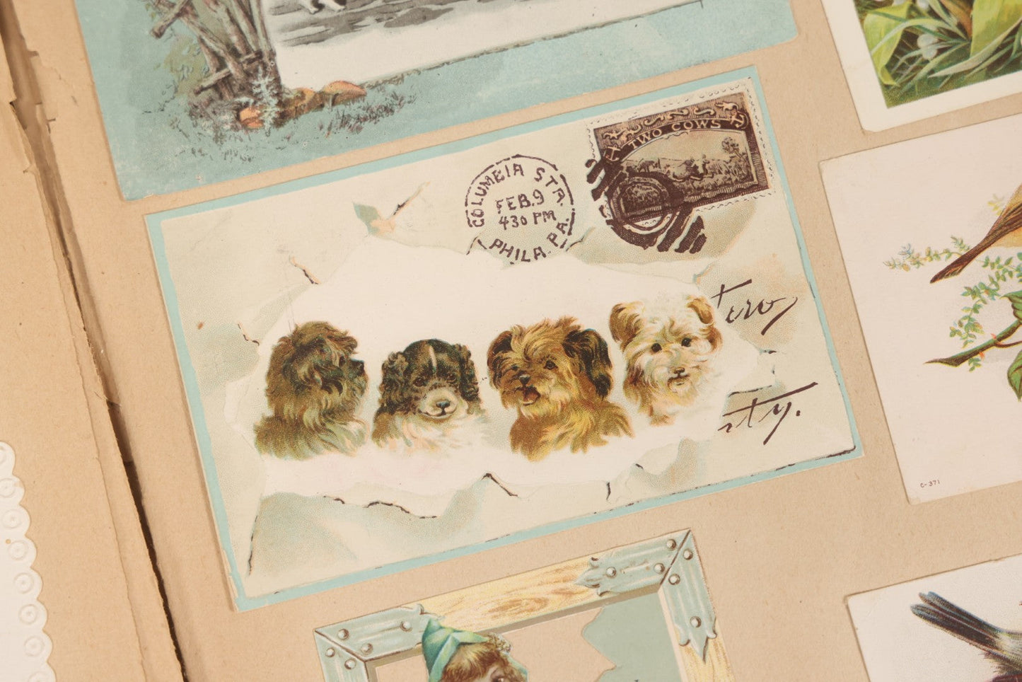 Lot 156 - Antique Victorian Trade Card And Die-Cut Scrapbook With Red Floral Cover, Containing 150+ Pieces, Pages Loose