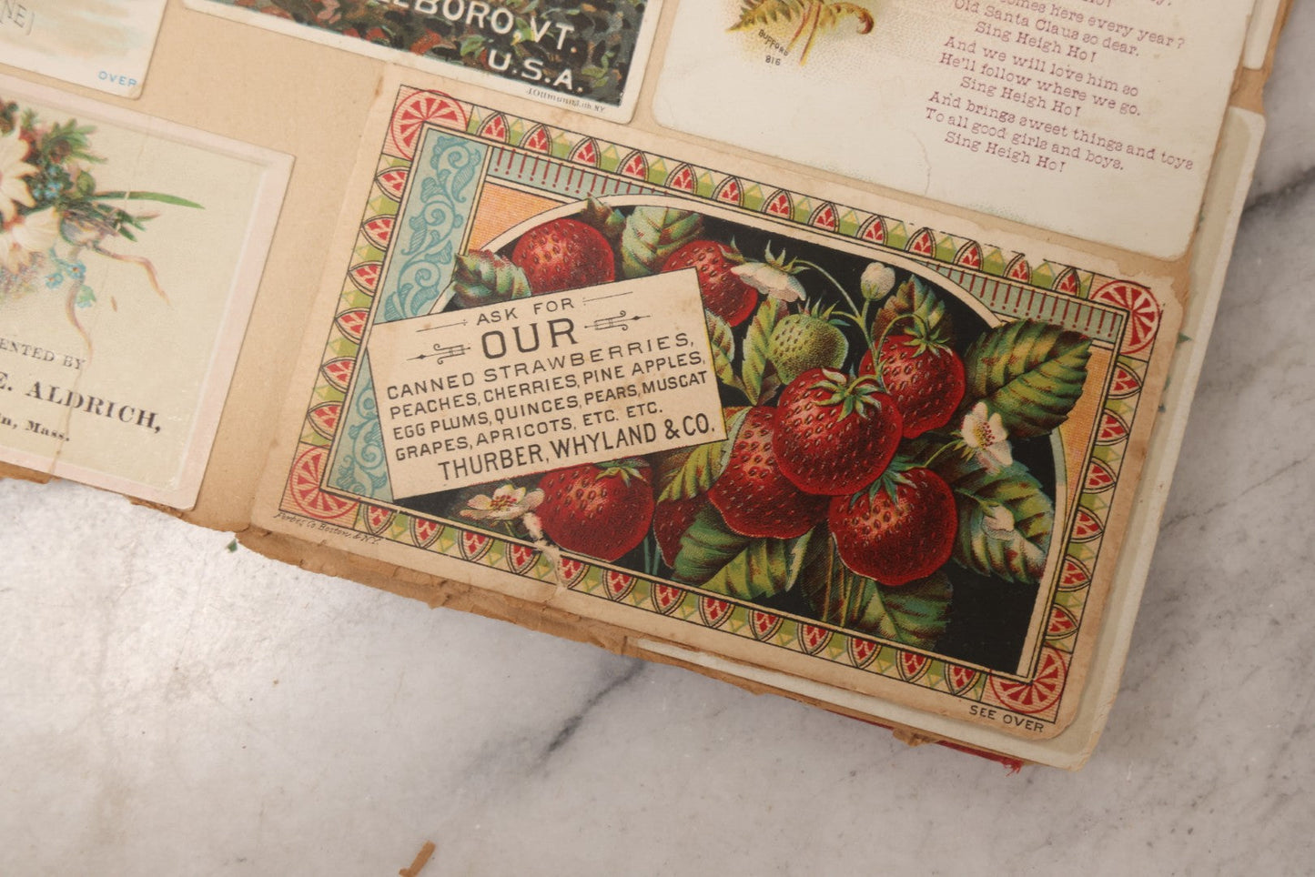 Lot 156 - Antique Victorian Trade Card And Die-Cut Scrapbook With Red Floral Cover, Containing 150+ Pieces, Pages Loose