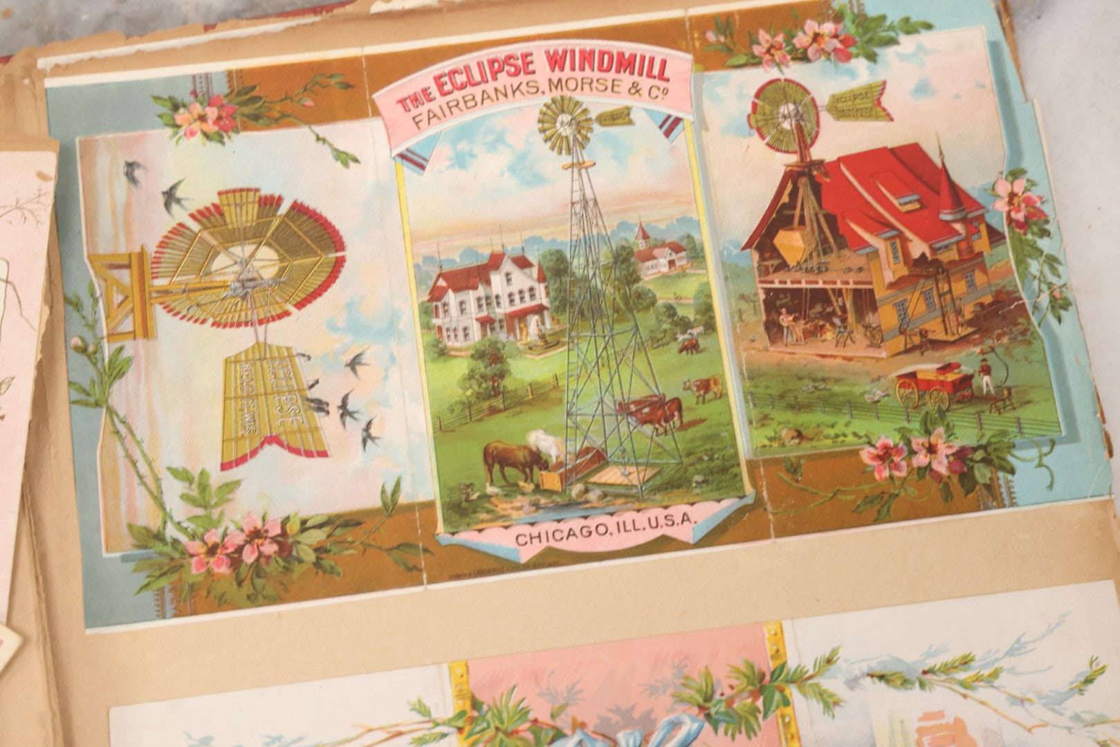 Lot 156 - Antique Victorian Trade Card And Die-Cut Scrapbook With Red Floral Cover, Containing 150+ Pieces, Pages Loose