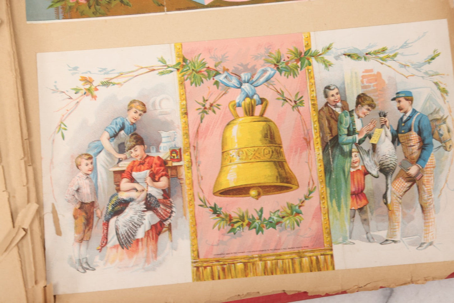 Lot 156 - Antique Victorian Trade Card And Die-Cut Scrapbook With Red Floral Cover, Containing 150+ Pieces, Pages Loose