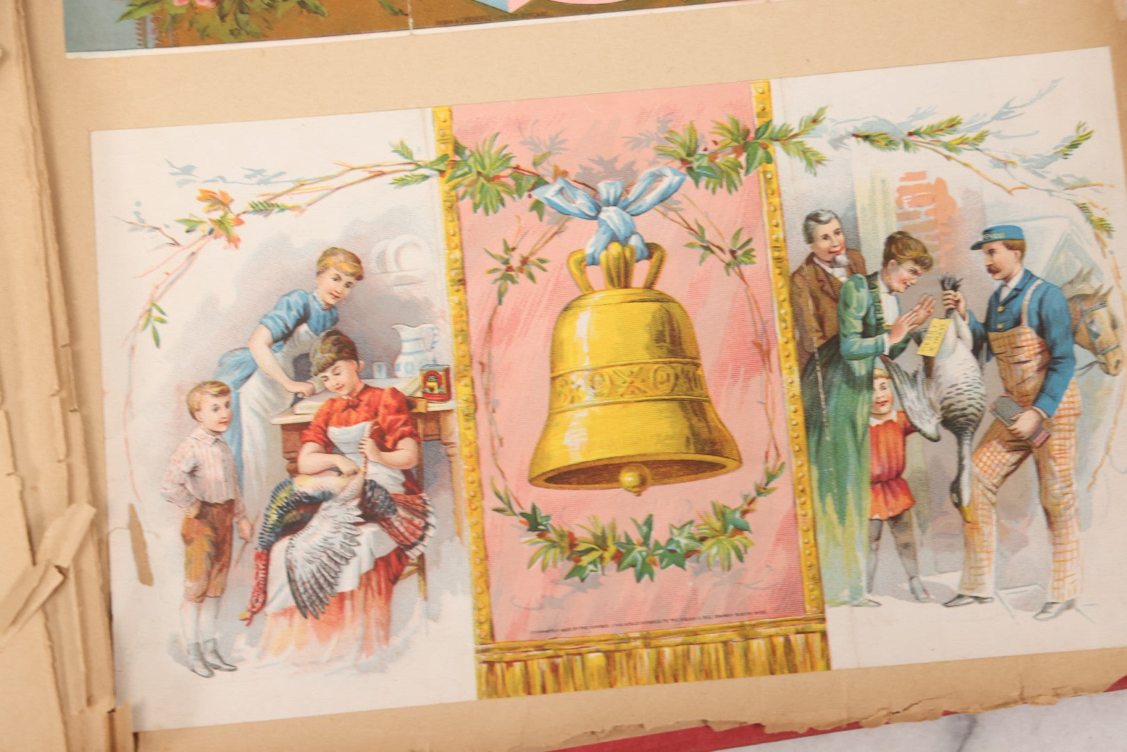 Lot 156 - Antique Victorian Trade Card And Die-Cut Scrapbook With Red Floral Cover, Containing 150+ Pieces, Pages Loose