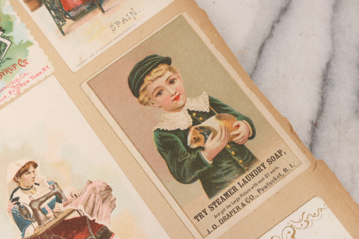 Lot 156 - Antique Victorian Trade Card And Die-Cut Scrapbook With Red Floral Cover, Containing 150+ Pieces, Pages Loose