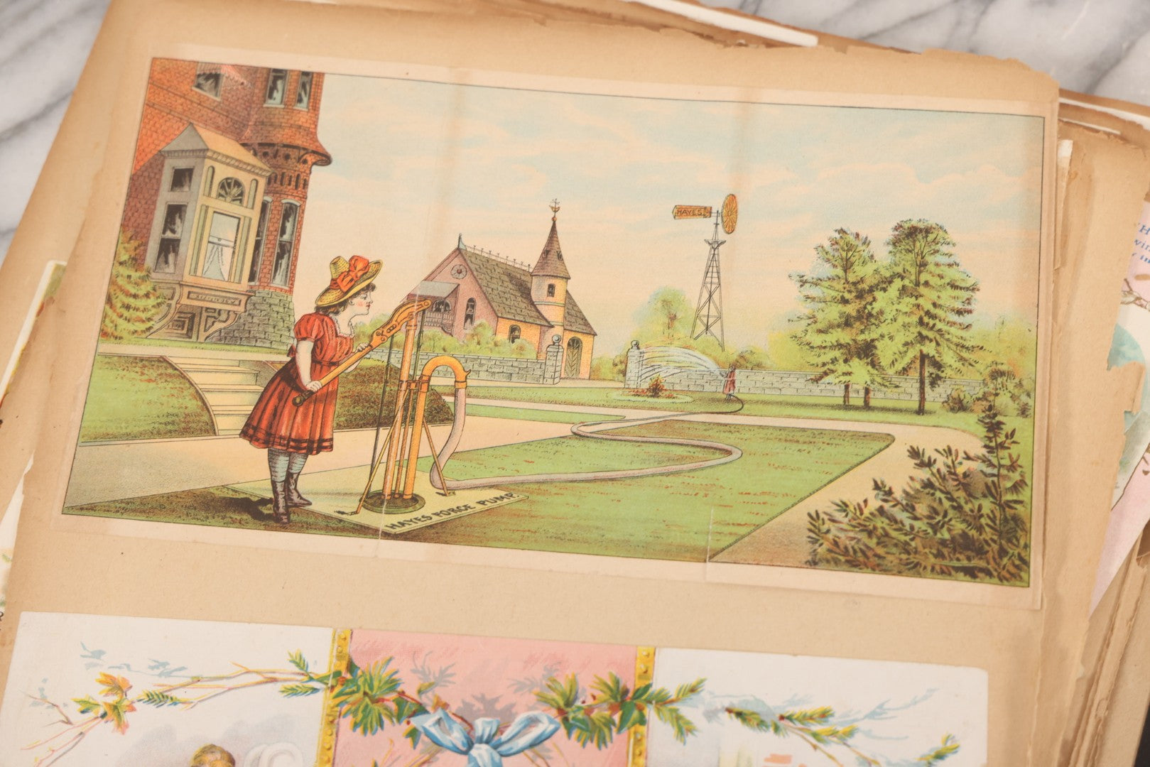 Lot 156 - Antique Victorian Trade Card And Die-Cut Scrapbook With Red Floral Cover, Containing 150+ Pieces, Pages Loose