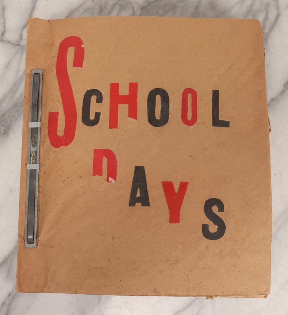 Lot 157 - Vintage “School Days” Scrapbook With Cut-Out Letter Cover, Containing Hundreds Of Pieces Of Massachusetts School Ephemera Including Halloween Invitations, Tickets, Notes, And More, Circa 1910–1940