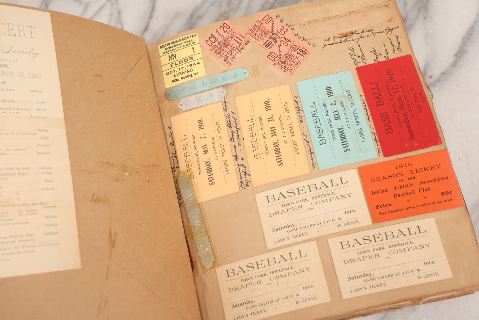 Lot 157 - Vintage “School Days” Scrapbook With Cut-Out Letter Cover, Containing Hundreds Of Pieces Of Massachusetts School Ephemera Including Halloween Invitations, Tickets, Notes, And More, Circa 1910–1940