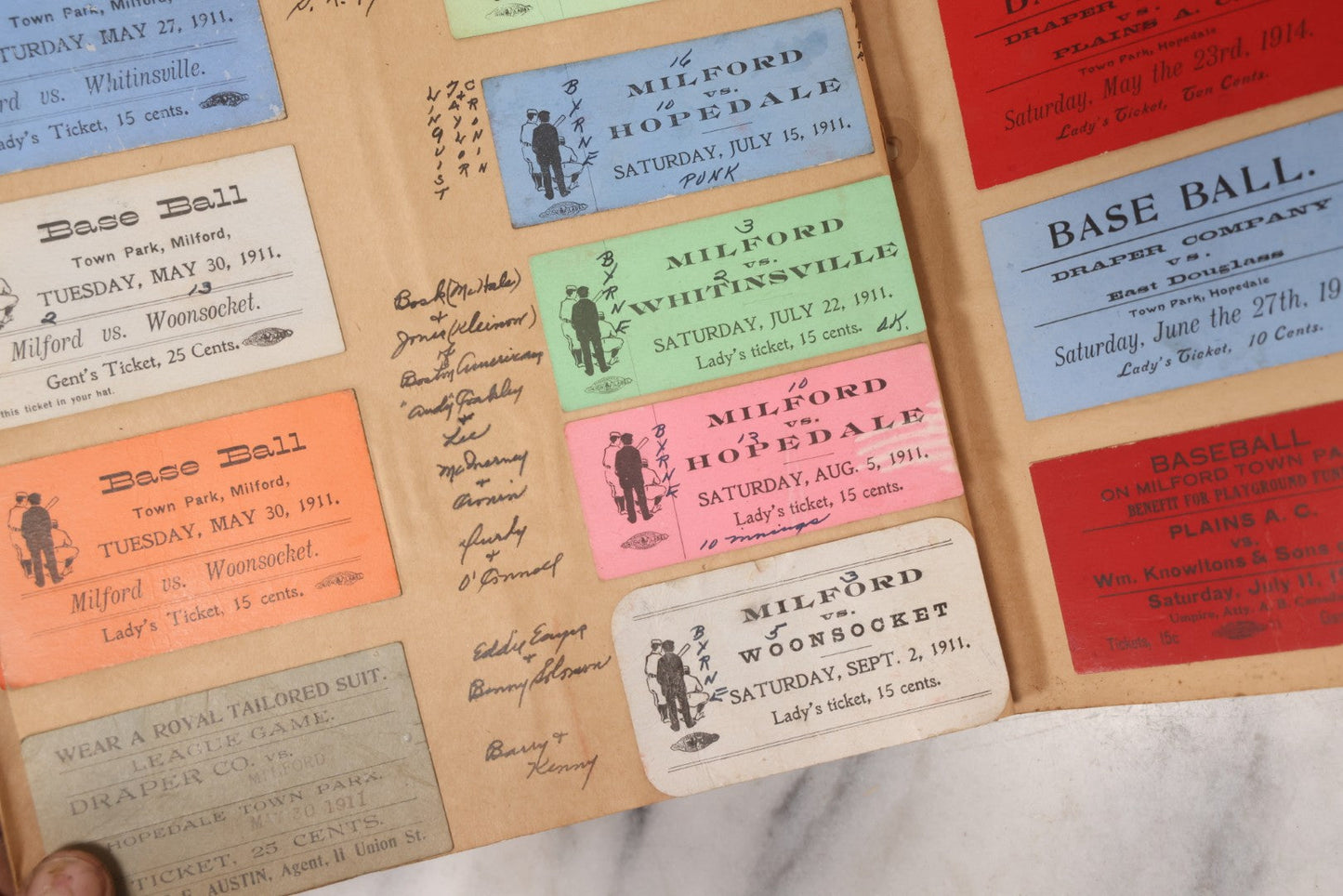 Lot 157 - Vintage “School Days” Scrapbook With Cut-Out Letter Cover, Containing Hundreds Of Pieces Of Massachusetts School Ephemera Including Halloween Invitations, Tickets, Notes, And More, Circa 1910–1940