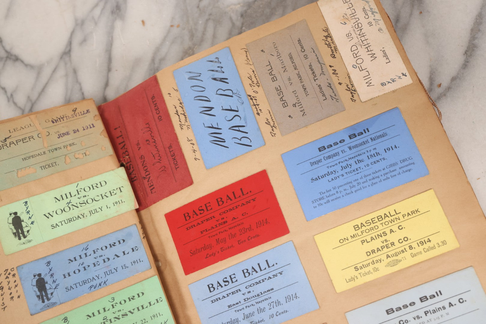 Lot 157 - Vintage “School Days” Scrapbook With Cut-Out Letter Cover, Containing Hundreds Of Pieces Of Massachusetts School Ephemera Including Halloween Invitations, Tickets, Notes, And More, Circa 1910–1940