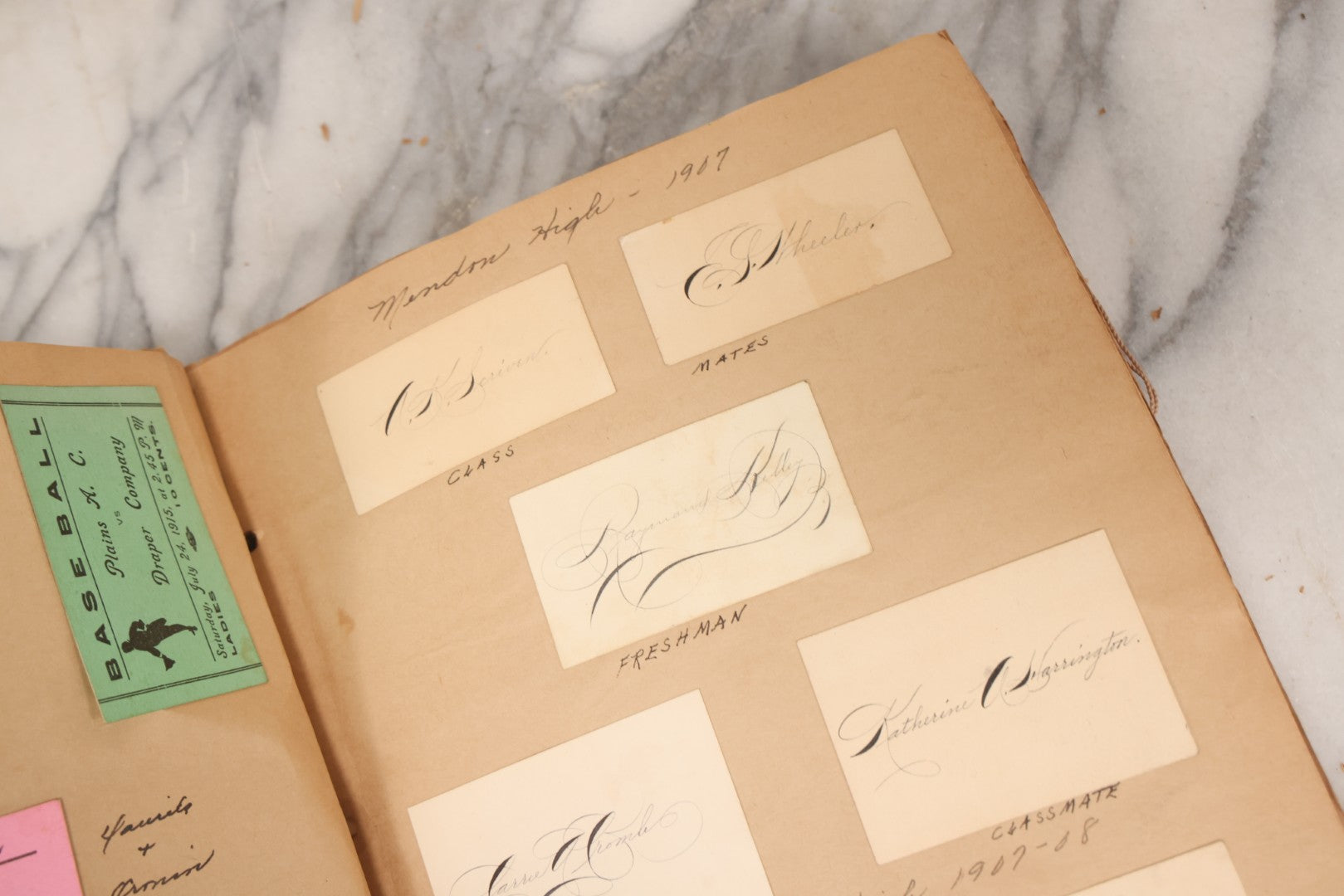 Lot 157 - Vintage “School Days” Scrapbook With Cut-Out Letter Cover, Containing Hundreds Of Pieces Of Massachusetts School Ephemera Including Halloween Invitations, Tickets, Notes, And More, Circa 1910–1940