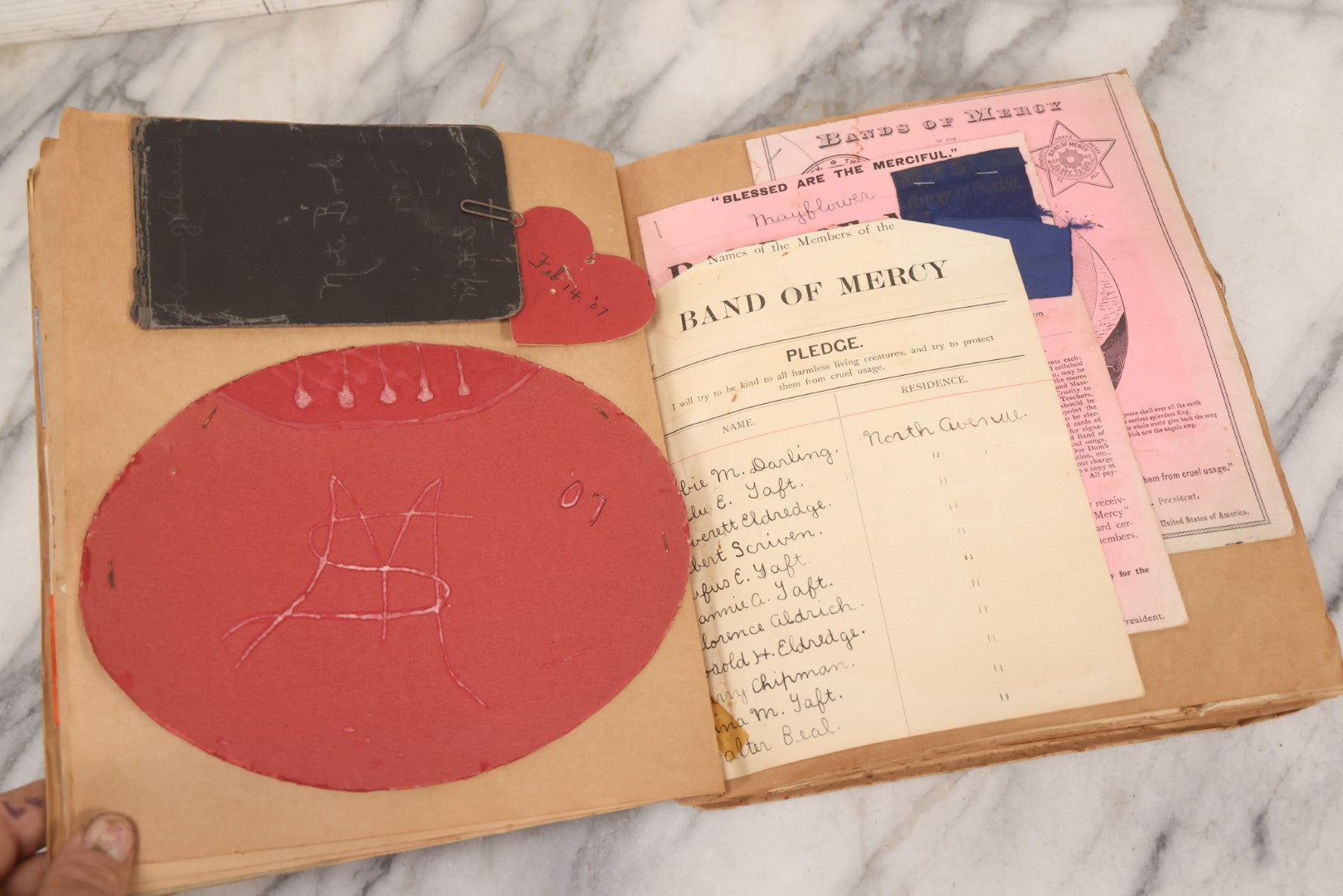 Lot 157 - Vintage “School Days” Scrapbook With Cut-Out Letter Cover, Containing Hundreds Of Pieces Of Massachusetts School Ephemera Including Halloween Invitations, Tickets, Notes, And More, Circa 1910–1940