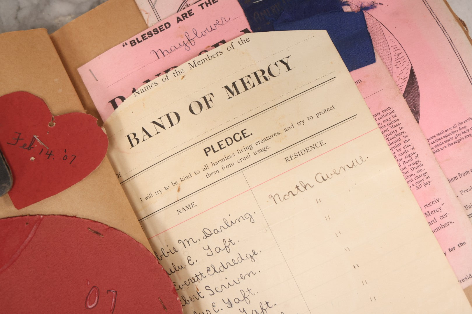 Lot 157 - Vintage “School Days” Scrapbook With Cut-Out Letter Cover, Containing Hundreds Of Pieces Of Massachusetts School Ephemera Including Halloween Invitations, Tickets, Notes, And More, Circa 1910–1940