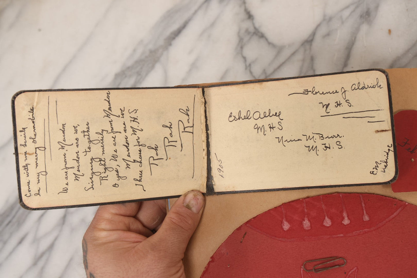 Lot 157 - Vintage “School Days” Scrapbook With Cut-Out Letter Cover, Containing Hundreds Of Pieces Of Massachusetts School Ephemera Including Halloween Invitations, Tickets, Notes, And More, Circa 1910–1940