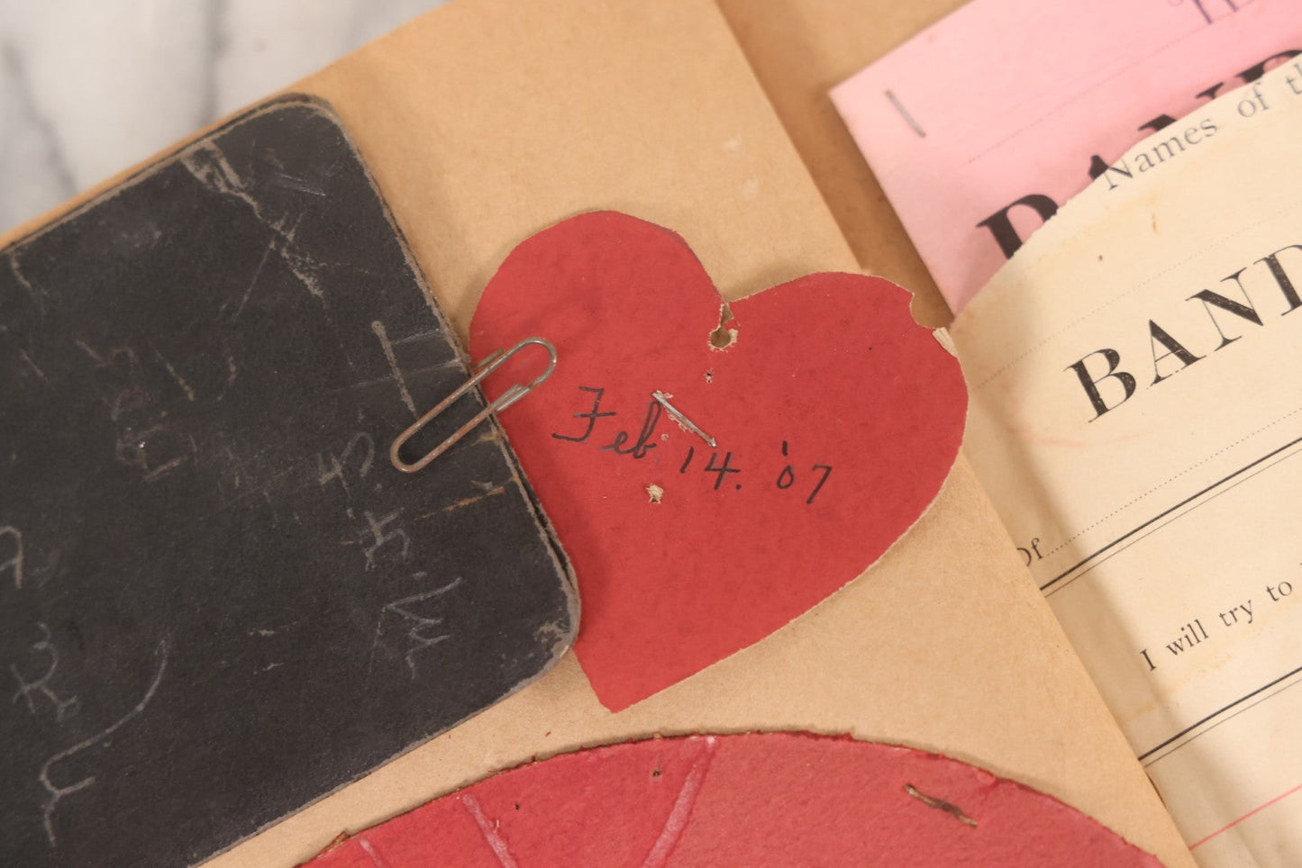 Lot 157 - Vintage “School Days” Scrapbook With Cut-Out Letter Cover, Containing Hundreds Of Pieces Of Massachusetts School Ephemera Including Halloween Invitations, Tickets, Notes, And More, Circa 1910–1940