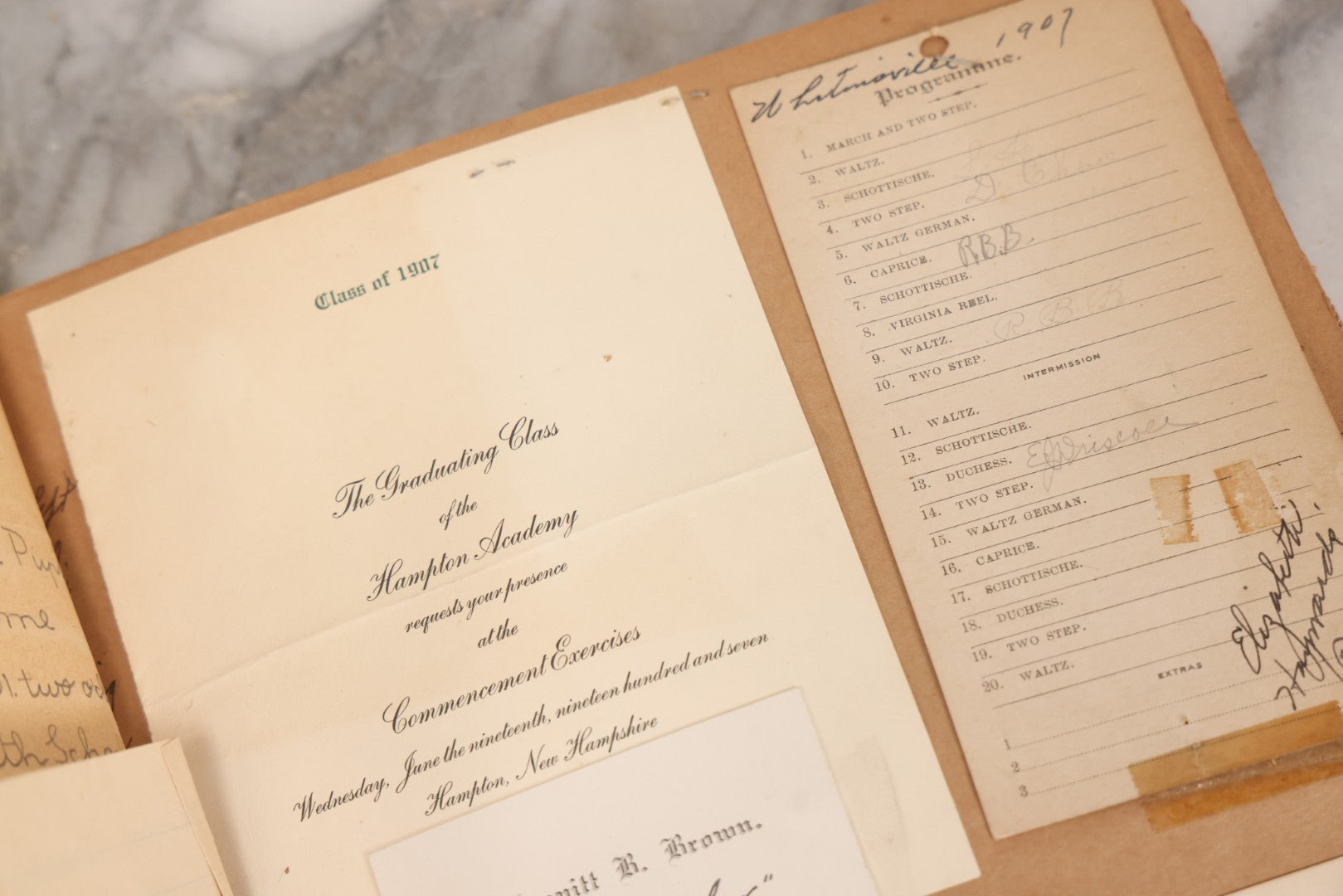 Lot 157 - Vintage “School Days” Scrapbook With Cut-Out Letter Cover, Containing Hundreds Of Pieces Of Massachusetts School Ephemera Including Halloween Invitations, Tickets, Notes, And More, Circa 1910–1940