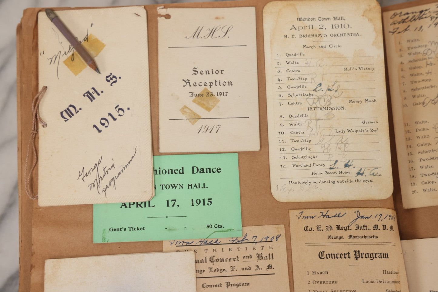 Lot 157 - Vintage “School Days” Scrapbook With Cut-Out Letter Cover, Containing Hundreds Of Pieces Of Massachusetts School Ephemera Including Halloween Invitations, Tickets, Notes, And More, Circa 1910–1940