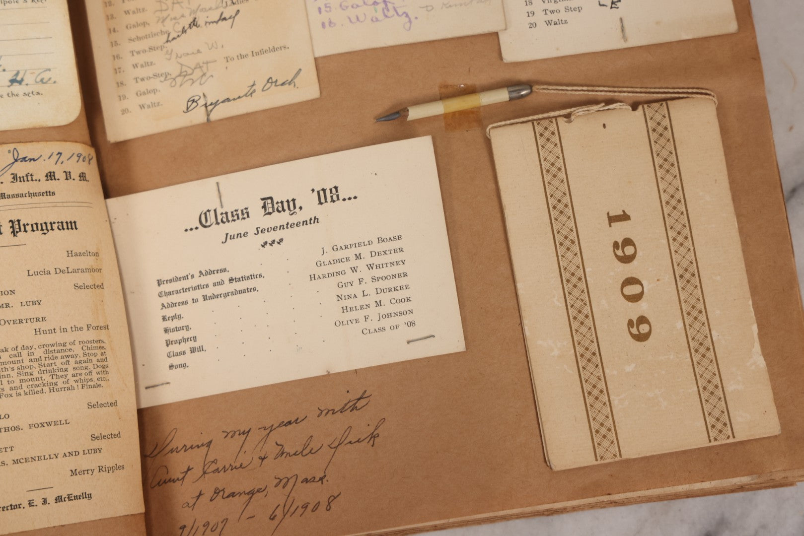 Lot 157 - Vintage “School Days” Scrapbook With Cut-Out Letter Cover, Containing Hundreds Of Pieces Of Massachusetts School Ephemera Including Halloween Invitations, Tickets, Notes, And More, Circa 1910–1940