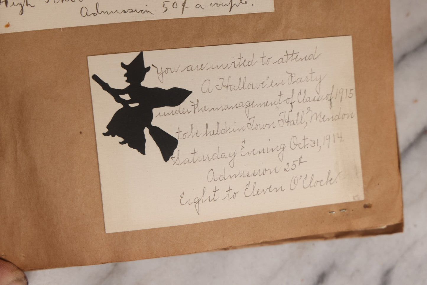 Lot 157 - Vintage “School Days” Scrapbook With Cut-Out Letter Cover, Containing Hundreds Of Pieces Of Massachusetts School Ephemera Including Halloween Invitations, Tickets, Notes, And More, Circa 1910–1940