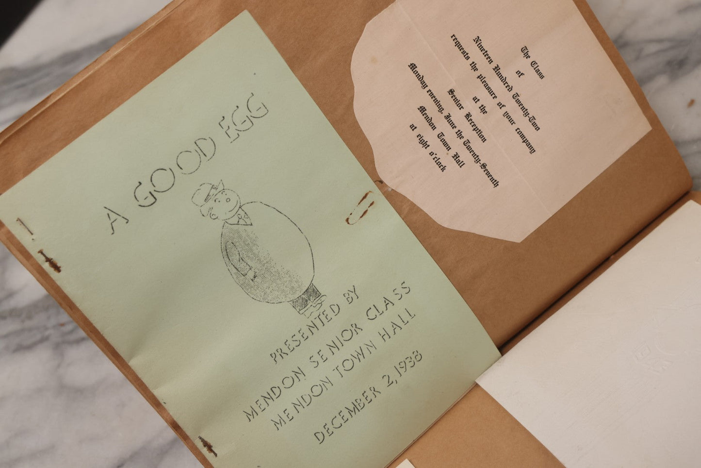 Lot 157 - Vintage “School Days” Scrapbook With Cut-Out Letter Cover, Containing Hundreds Of Pieces Of Massachusetts School Ephemera Including Halloween Invitations, Tickets, Notes, And More, Circa 1910–1940