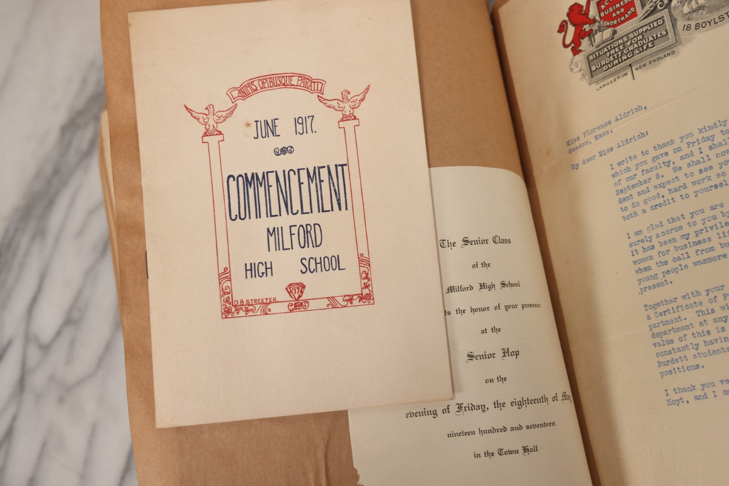 Lot 157 - Vintage “School Days” Scrapbook With Cut-Out Letter Cover, Containing Hundreds Of Pieces Of Massachusetts School Ephemera Including Halloween Invitations, Tickets, Notes, And More, Circa 1910–1940