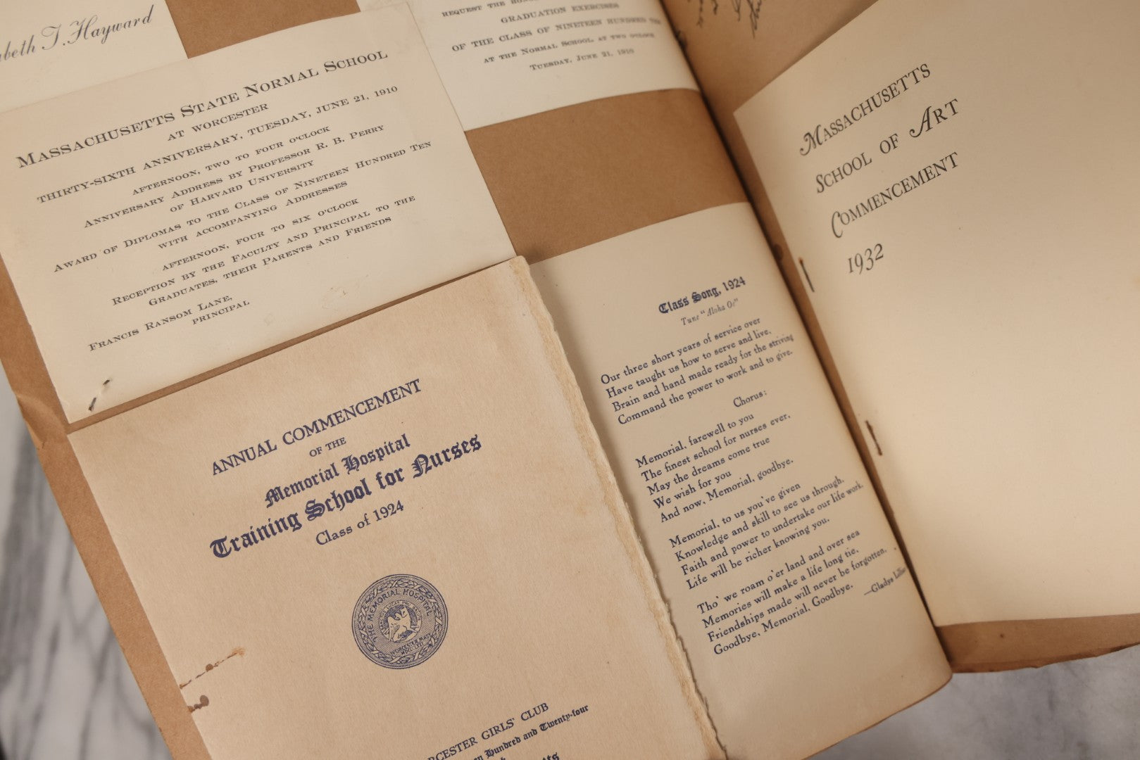 Lot 157 - Vintage “School Days” Scrapbook With Cut-Out Letter Cover, Containing Hundreds Of Pieces Of Massachusetts School Ephemera Including Halloween Invitations, Tickets, Notes, And More, Circa 1910–1940