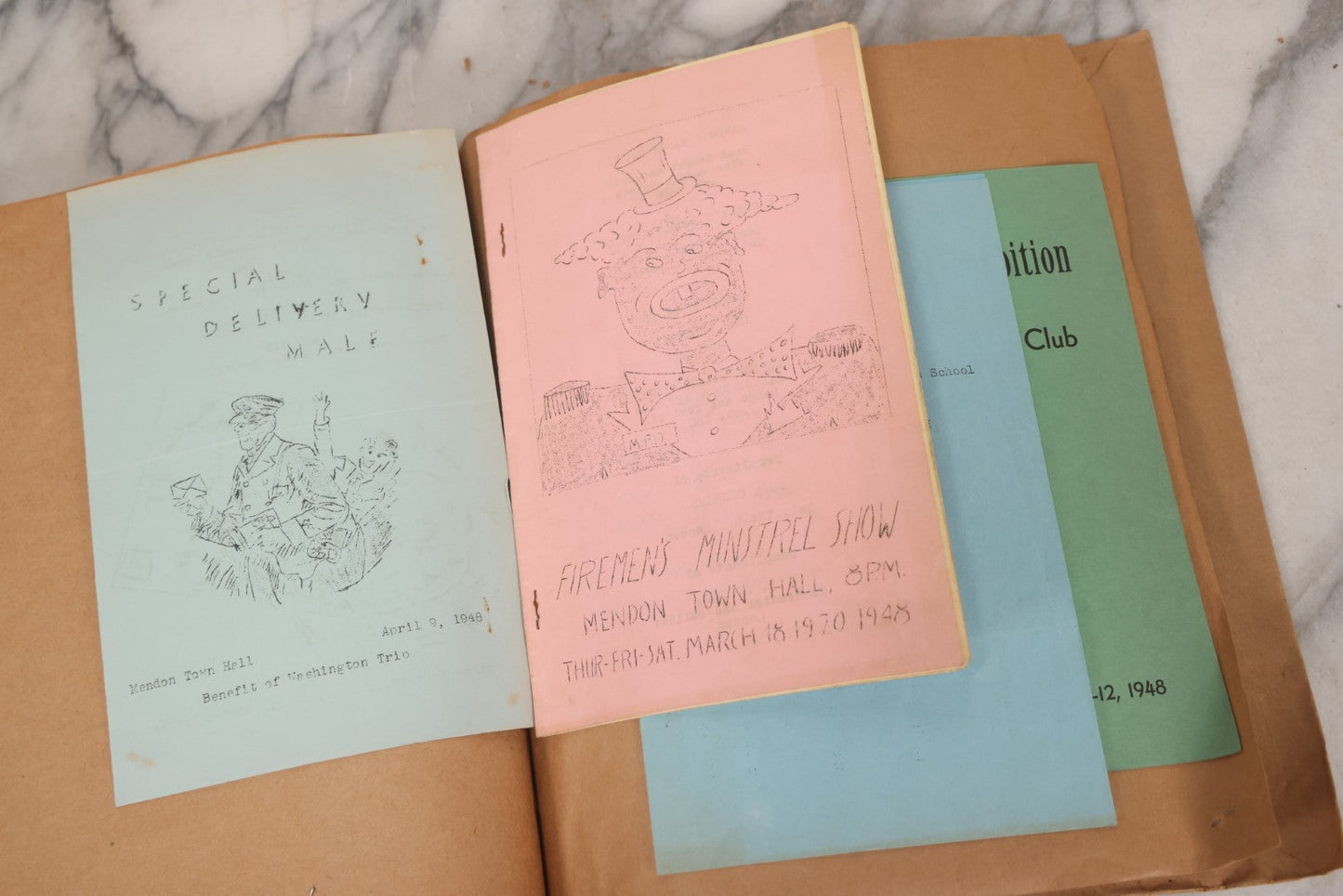 Lot 157 - Vintage “School Days” Scrapbook With Cut-Out Letter Cover, Containing Hundreds Of Pieces Of Massachusetts School Ephemera Including Halloween Invitations, Tickets, Notes, And More, Circa 1910–1940