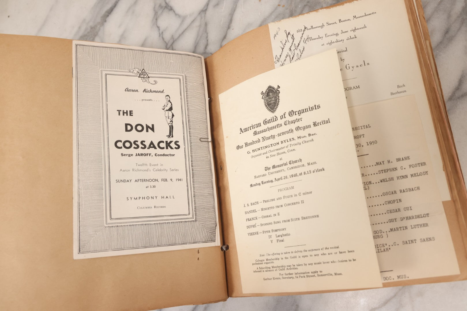 Lot 158 - Vintage “Concerts Churches” Scrapbook With Cut-Out Letter Cover, Containing Hundreds Of Event And Community Ephemera, Circa 1910–1960