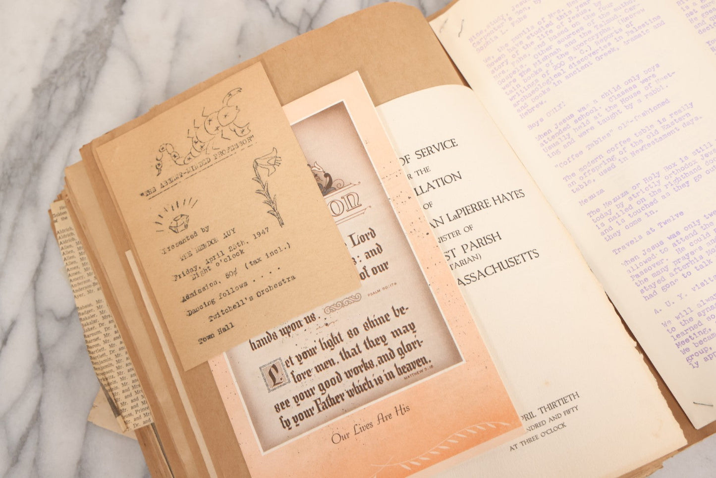 Lot 158 - Vintage “Concerts Churches” Scrapbook With Cut-Out Letter Cover, Containing Hundreds Of Event And Community Ephemera, Circa 1910–1960