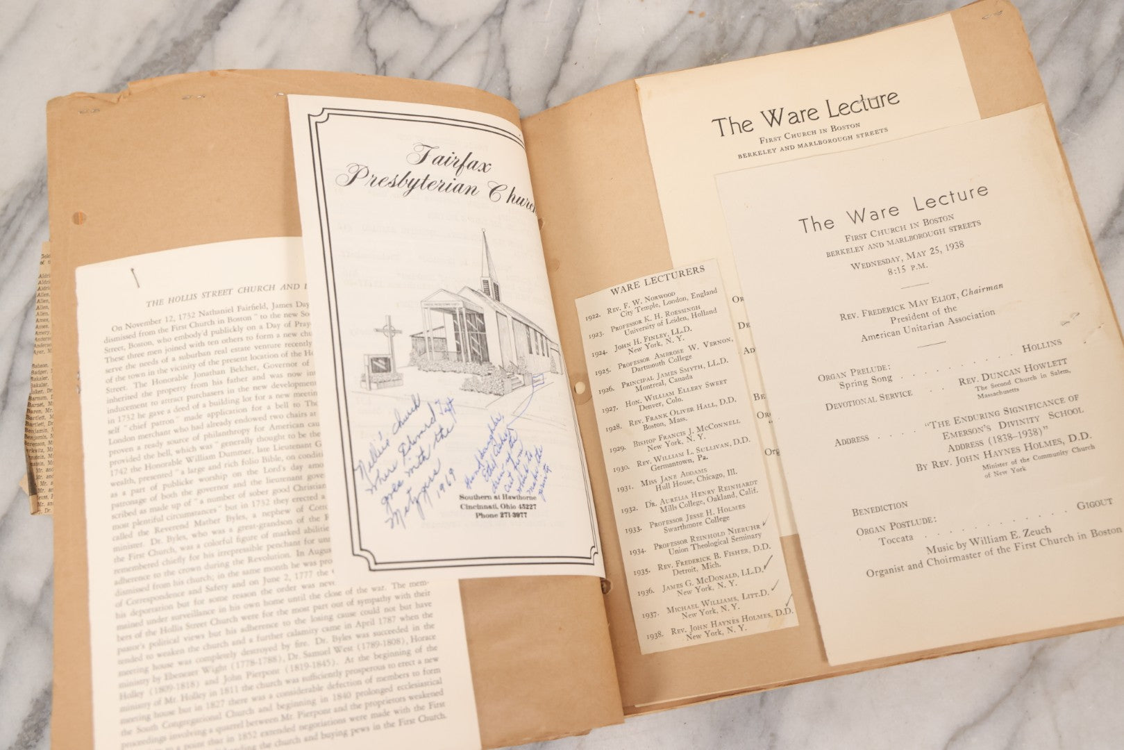 Lot 158 - Vintage “Concerts Churches” Scrapbook With Cut-Out Letter Cover, Containing Hundreds Of Event And Community Ephemera, Circa 1910–1960