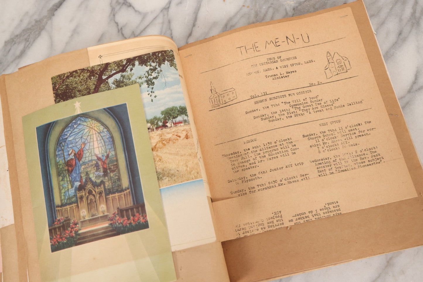Lot 158 - Vintage “Concerts Churches” Scrapbook With Cut-Out Letter Cover, Containing Hundreds Of Event And Community Ephemera, Circa 1910–1960