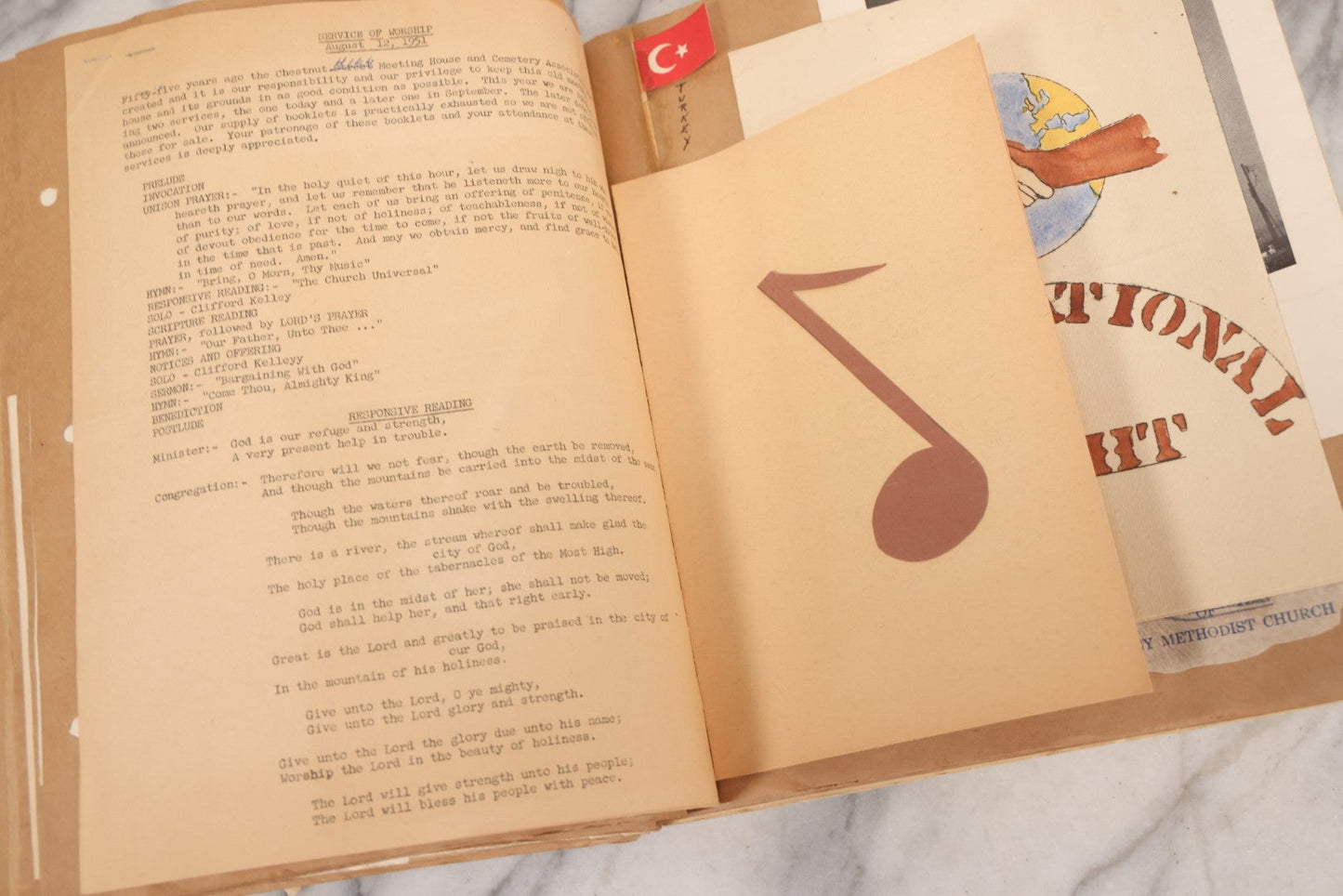 Lot 158 - Vintage “Concerts Churches” Scrapbook With Cut-Out Letter Cover, Containing Hundreds Of Event And Community Ephemera, Circa 1910–1960