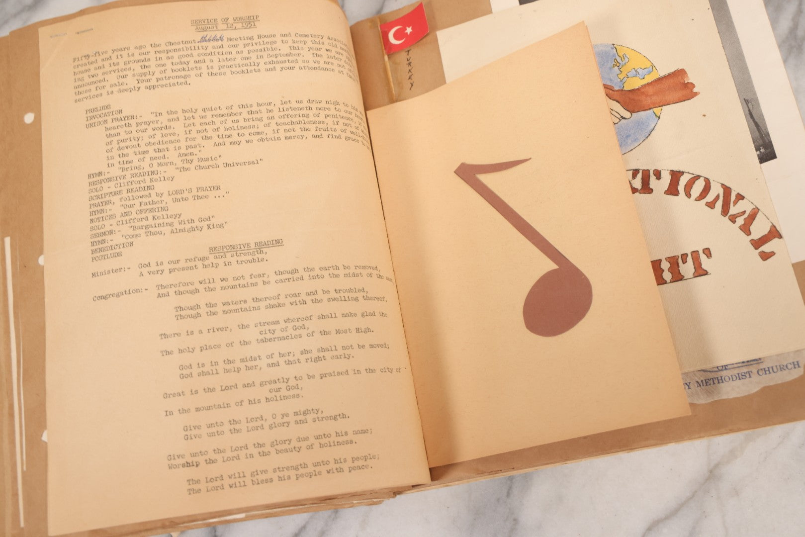 Lot 158 - Vintage “Concerts Churches” Scrapbook With Cut-Out Letter Cover, Containing Hundreds Of Event And Community Ephemera, Circa 1910–1960