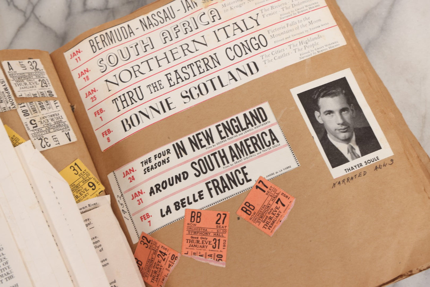 Lot 159 - Vintage “Theatres” Scrapbook With Cut-Out Letter Cover, Containing Mid-20th-Century Performance And Entertainment Ephemera, 1930s–1960s