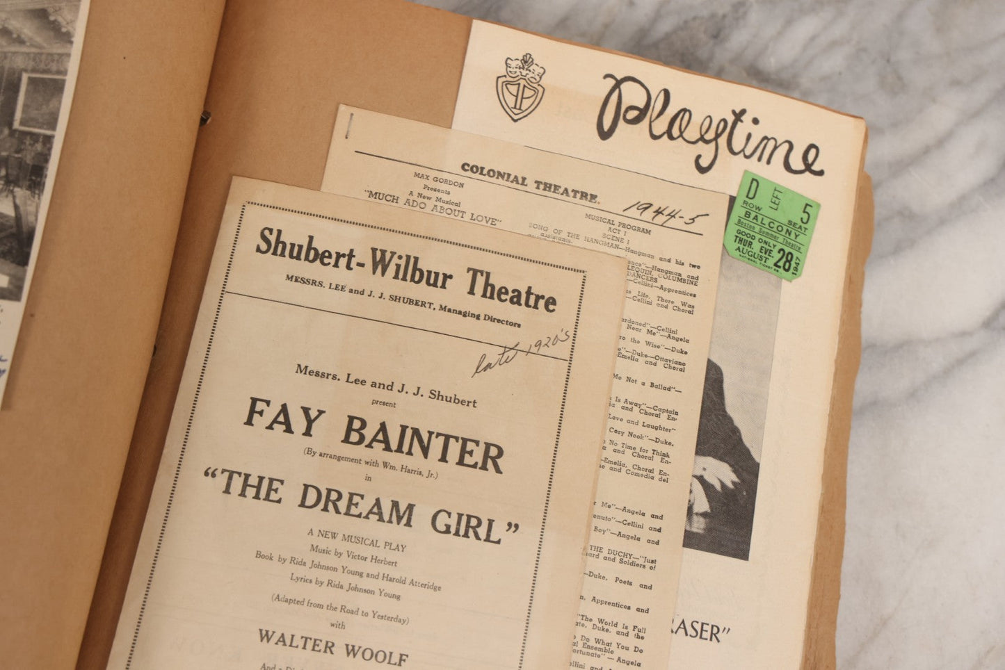 Lot 159 - Vintage “Theatres” Scrapbook With Cut-Out Letter Cover, Containing Mid-20th-Century Performance And Entertainment Ephemera, 1930s–1960s