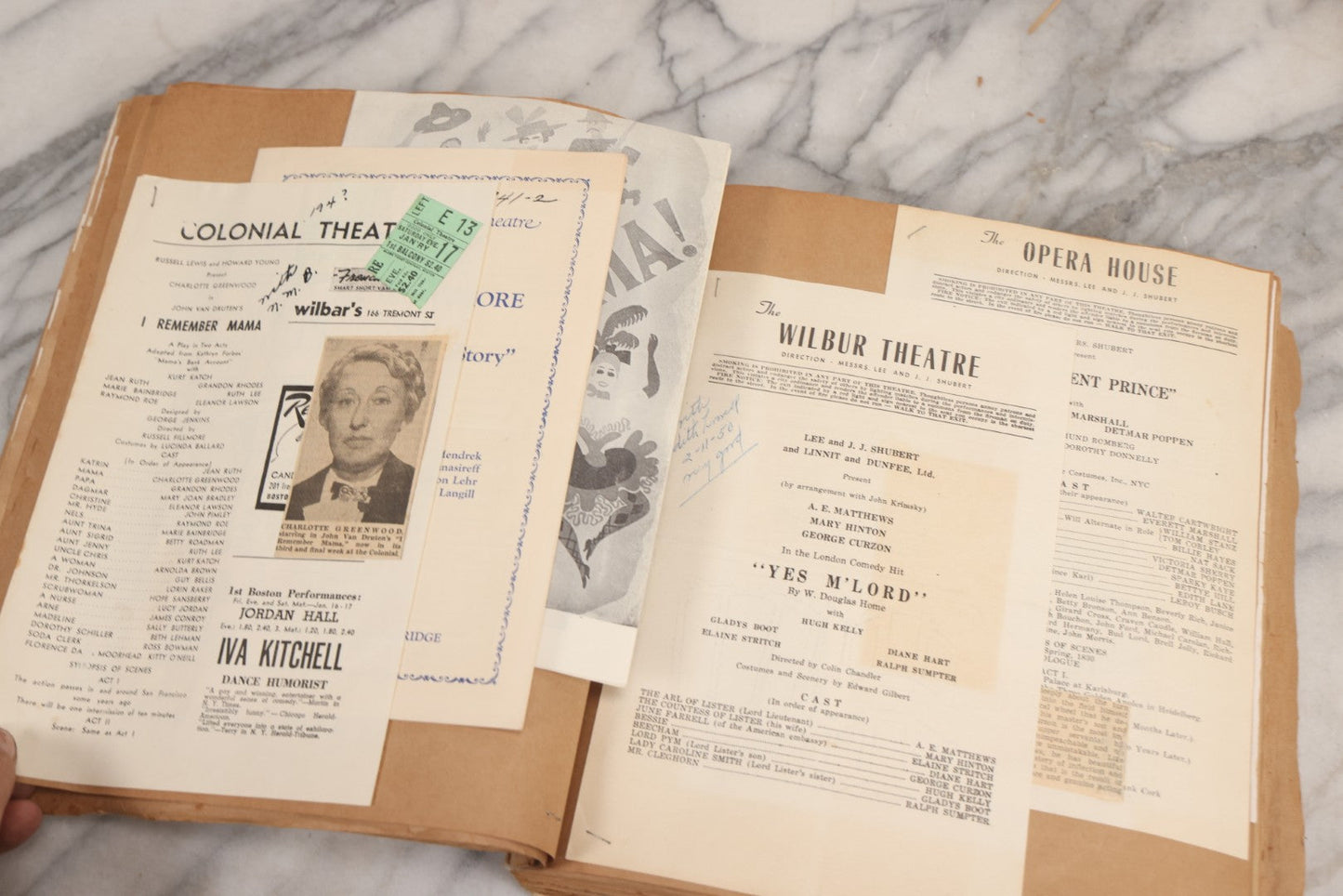 Lot 159 - Vintage “Theatres” Scrapbook With Cut-Out Letter Cover, Containing Mid-20th-Century Performance And Entertainment Ephemera, 1930s–1960s