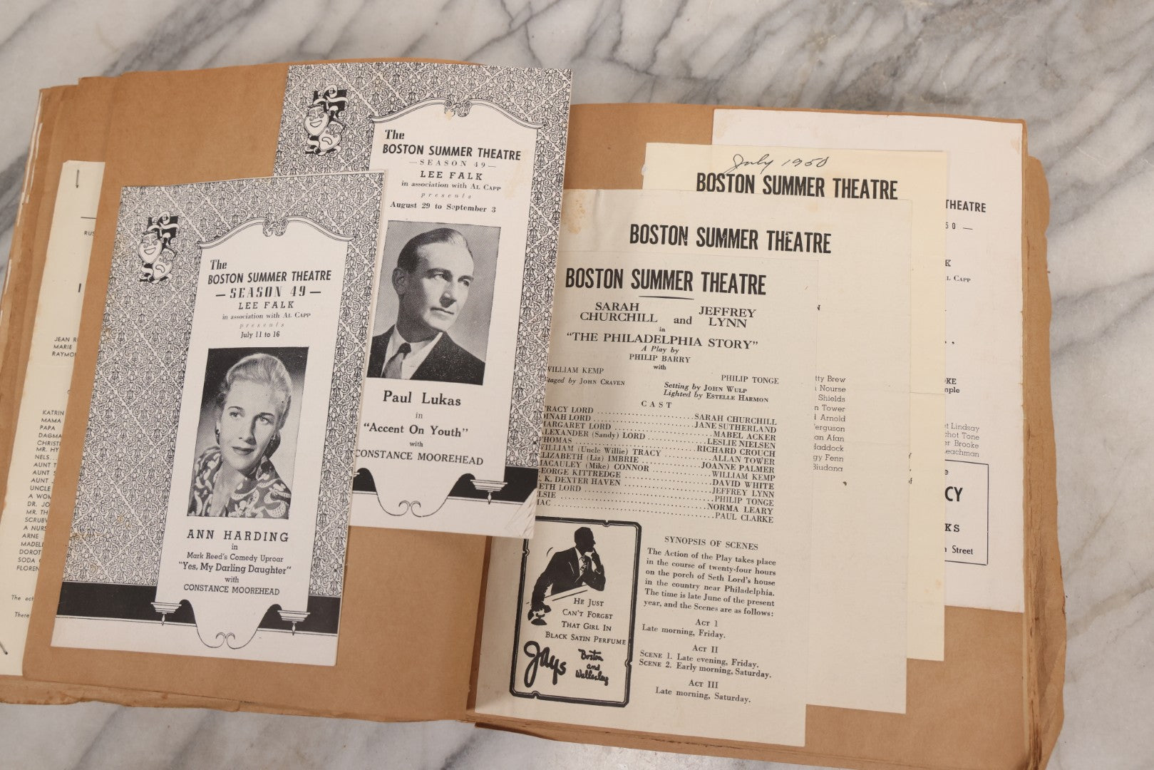 Lot 159 - Vintage “Theatres” Scrapbook With Cut-Out Letter Cover, Containing Mid-20th-Century Performance And Entertainment Ephemera, 1930s–1960s