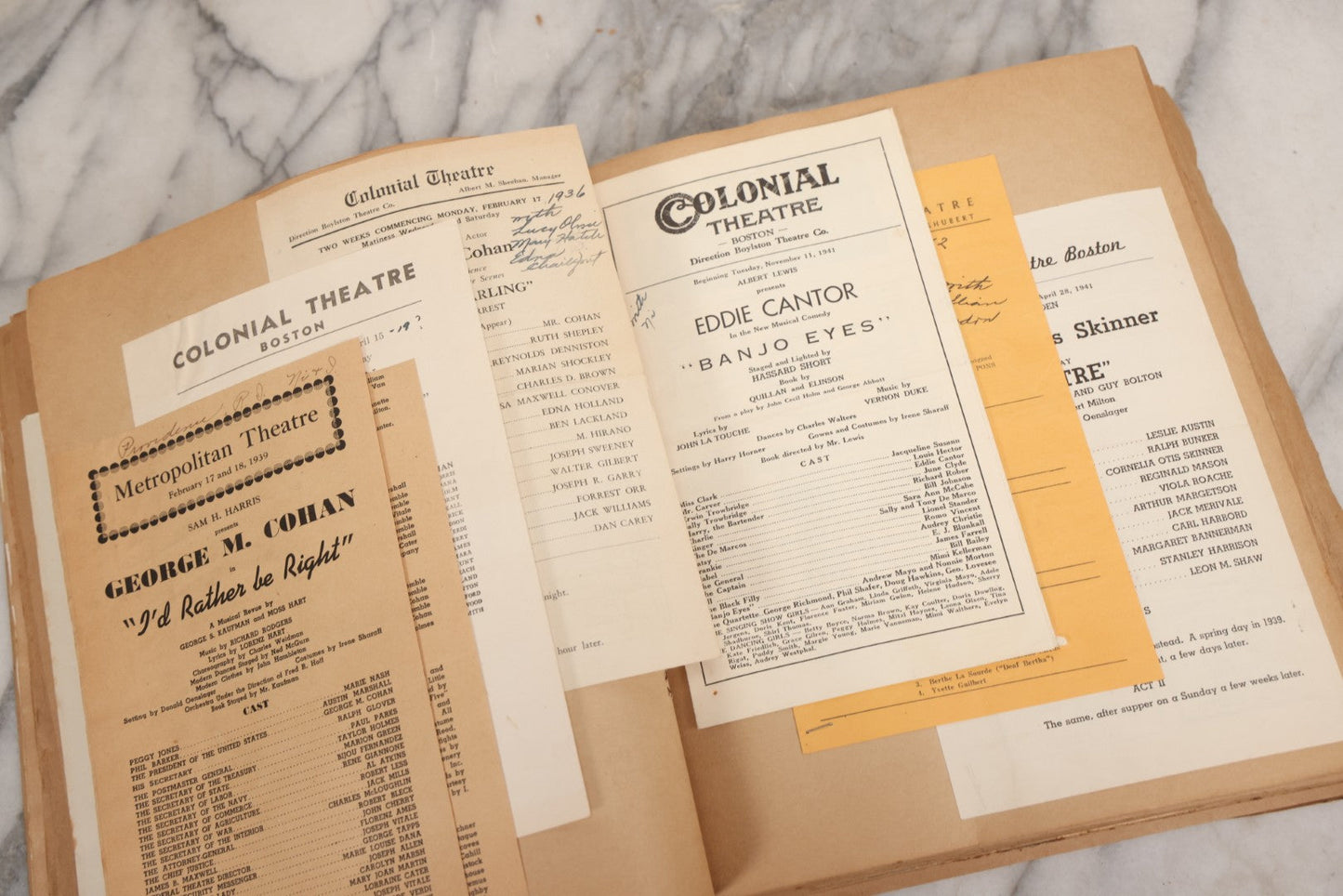 Lot 159 - Vintage “Theatres” Scrapbook With Cut-Out Letter Cover, Containing Mid-20th-Century Performance And Entertainment Ephemera, 1930s–1960s