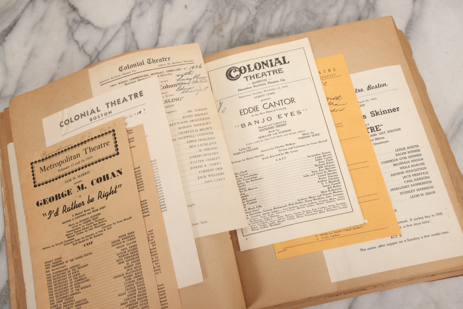 Lot 159 - Vintage “Theatres” Scrapbook With Cut-Out Letter Cover, Containing Mid-20th-Century Performance And Entertainment Ephemera, 1930s–1960s