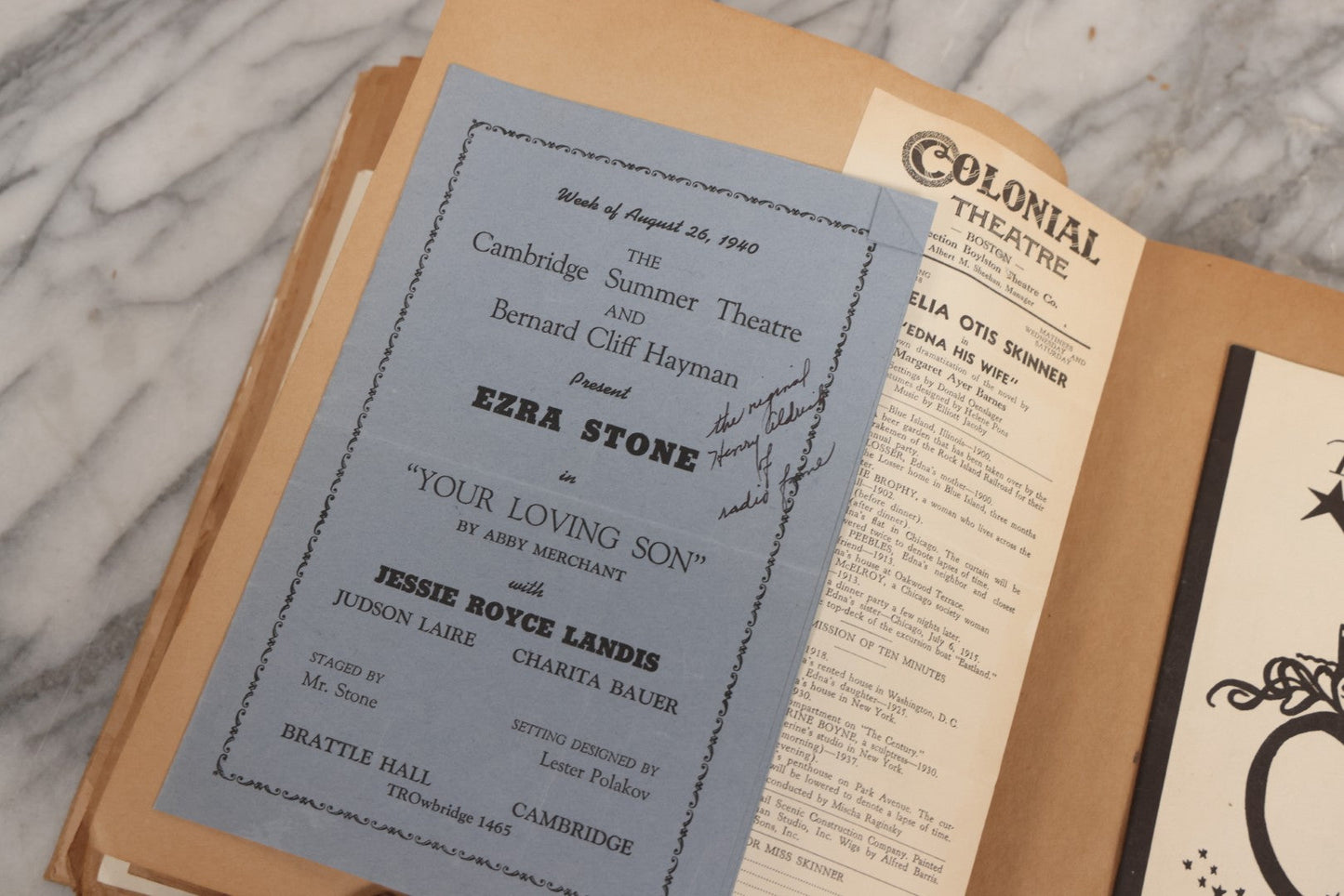 Lot 159 - Vintage “Theatres” Scrapbook With Cut-Out Letter Cover, Containing Mid-20th-Century Performance And Entertainment Ephemera, 1930s–1960s